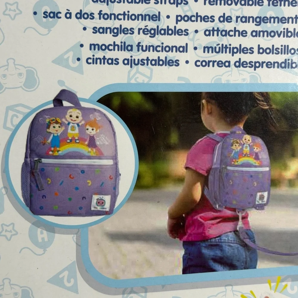 CoComelon Backpack with Safety Leash,Anti-lost Children Toddler Backpack Lilac